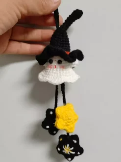 Halloween Hand-Knit Ghost Plushie Keychain DIY Knitted Backpack Charm And Car Decor