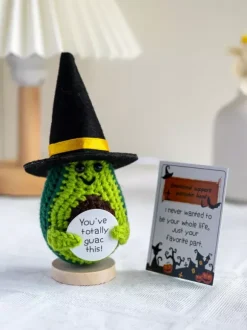 Halloween Hand-Knit Pumpkin Head Doll Tabletop Decor With Removable Hat And Gift Card Amigurumi
