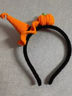 Halloween Handmade Crochet Pumpkin Hat Headband Orange Beanie Cute Hair Accessory For Girls
