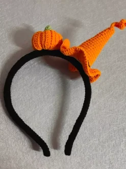 Halloween Handmade Crochet Pumpkin Hat Headband Orange Beanie Cute Hair Accessory For Girls