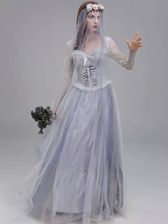 Halloween Haunted Ghost Bride Costume Victorian Wedding Dress For Zombie Halloween Party And Theatre Performance
