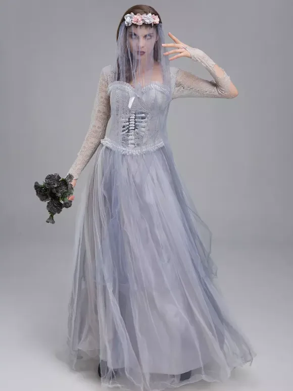 Halloween Haunted Ghost Bride Costume Victorian Wedding Dress For Zombie Halloween Party And Theatre Performance
