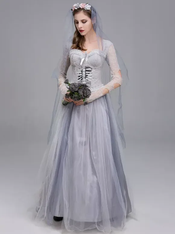 Halloween Haunted Ghost Bride Costume Victorian Wedding Dress For Zombie Halloween Party And Theatre Performance