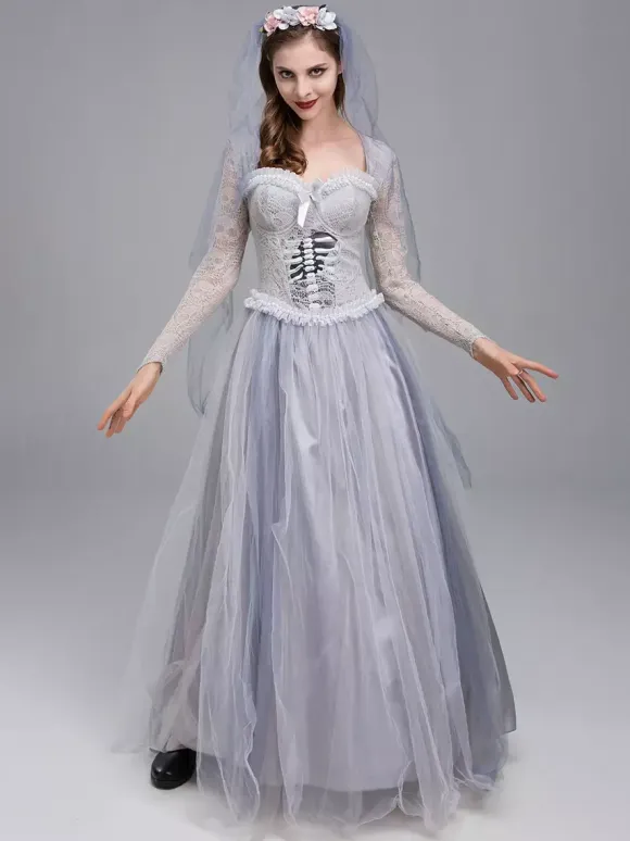 Halloween Haunted Ghost Bride Costume Victorian Wedding Dress For Zombie Halloween Party And Theatre Performance