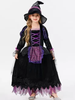 Halloween Kids Halloween Costumes Purple Halloween Polyester Set Kid's Dress Hat