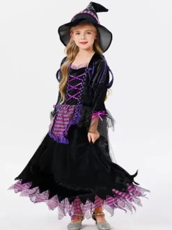 Halloween Kids Halloween Costumes Purple Halloween Polyester Set Kid's Dress Hat