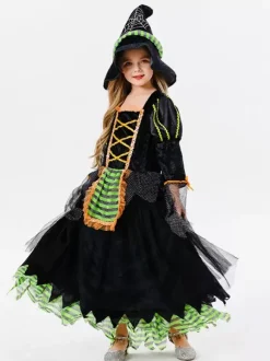 Halloween Kids Halloween Costumes Purple Halloween Polyester Set Kid's Dress Hat