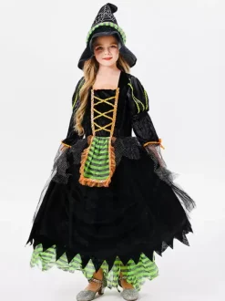 Halloween Kids Halloween Costumes Purple Halloween Polyester Set Kid's Dress Hat