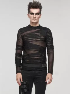 Halloween Knitted T-shirt Punk Style Top Long Sleeve Pullover See-through Trendy Shirts