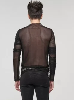 Halloween Knitted T-shirt Punk Style Top Long Sleeve Pullover See-through Trendy Shirts