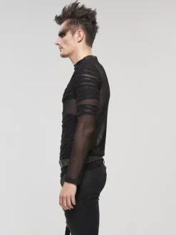 Halloween Knitted T-shirt Punk Style Top Long Sleeve Pullover See-through Trendy Shirts