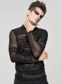 Halloween Knitted T-shirt Punk Style Top Long Sleeve Pullover See-through Trendy Shirts