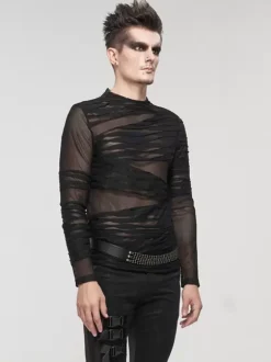 Halloween Knitted T-shirt Punk Style Top Long Sleeve Pullover See-through Trendy Shirts