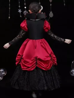 Halloween Polyester Fiber Tea Party 3/4 Length Sleeves Polyester Jumpsuit Gothic Red Kids' Lolita Dresses