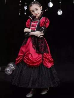 Halloween Polyester Fiber Tea Party 3/4 Length Sleeves Polyester Jumpsuit Gothic Red Kids' Lolita Dresses