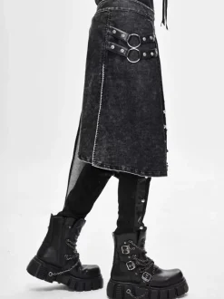 Halloween Punk Distressed Corduroy Wrap Skirt Denim Patchwork Trousers Clothing Costumes