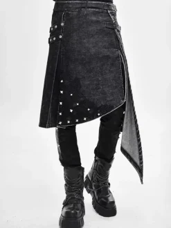 Halloween Punk Distressed Corduroy Wrap Skirt Denim Patchwork Trousers Clothing Costumes