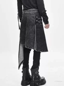 Halloween Punk Distressed Corduroy Wrap Skirt Denim Patchwork Trousers Clothing Costumes