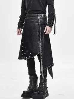 Halloween Punk Distressed Corduroy Wrap Skirt Denim Patchwork Trousers Clothing Costumes