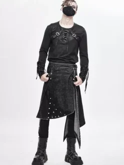 Halloween Punk Distressed Corduroy Wrap Skirt Denim Patchwork Trousers Clothing Costumes