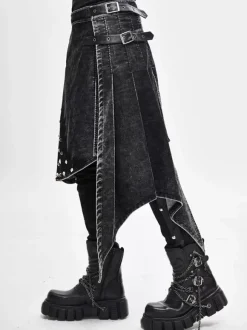 Halloween Punk Distressed Corduroy Wrap Skirt Denim Patchwork Trousers Clothing Costumes