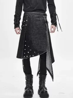 Halloween Punk Distressed Corduroy Wrap Skirt Denim Patchwork Trousers Clothing Costumes