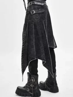 Halloween Punk Distressed Corduroy Wrap Skirt Denim Patchwork Trousers Clothing Costumes