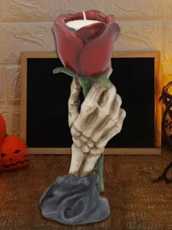 Halloween Resin Candle Holder Creepy Hand Rose Centerpiece Gothic Tabletop Display