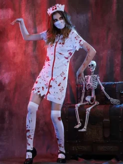 Halloween Scary Zombie Nurse Costume For Adults Bloody Doctor Dress