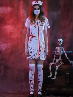 Halloween Scary Zombie Nurse Costume For Adults Bloody Doctor Dress