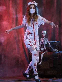 Halloween Scary Zombie Nurse Costume For Adults Bloody Doctor Dress