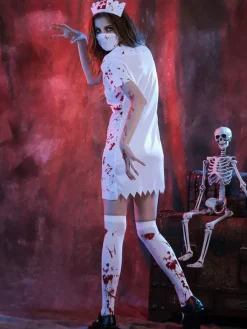 Halloween Scary Zombie Nurse Costume For Adults Bloody Doctor Dress