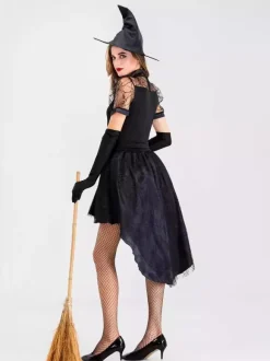 Halloween Sexy Black Witch Costume For Adults Sorceress Dress For Halloween And Stage Performances