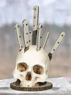 Halloween Skull Cutlery Holder Stand With 6 Slots Gothic Tableware Organizer