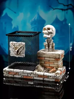 Halloween Skull Pen Holder Resin Desktop Decor