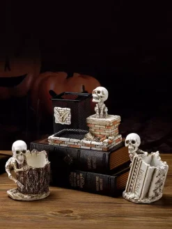 Halloween Skull Pen Holder Resin Desktop Decor