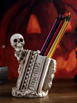 Halloween Skull Pen Holder Resin Desktop Decor