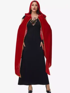 Halloween Vampire Red Sexy Cloak Dress Set Holidays Costumes