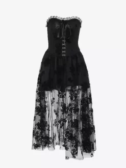 Halloween Women's Gothic Clothing Black Pleated Bows Ruffles Gothic Polyester Tunic Retro Costumes
