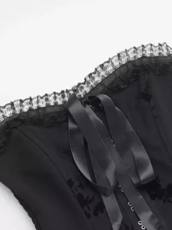 Halloween Women's Gothic Clothing Black Pleated Bows Ruffles Gothic Polyester Tunic Retro Costumes