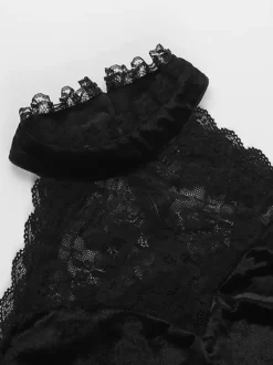 Halloween Women's Gothic Clothing Black Lace Ruffles Gothic Polyester Tunic Retro Costumes