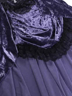 Halloween Women's Gothic Dress Purple Lace Gothic Velour Tunic High Low Hemlibe Dress