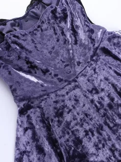 Halloween Women's Gothic Dress Purple Lace Gothic Velour Tunic High Low Hemlibe Dress