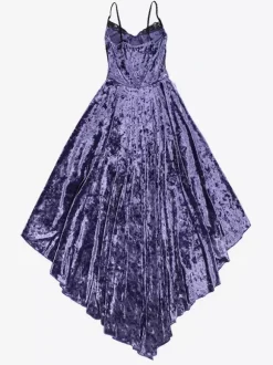 Halloween Women's Gothic Dress Purple Lace Gothic Velour Tunic High Low Hemlibe Dress