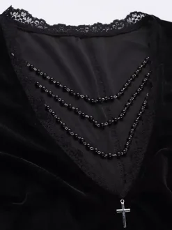 Halloween Women's Gothic Dress Black Chains Lace Gothic Velour Tunic Long Dress