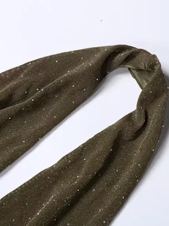 Halter Deep V Neck Maxi Dress For Women - Olive Green Glitter High Slit Backless Sheer Gown - Summer Night Out Club Party 2026