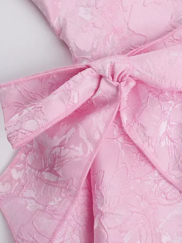 Halter Neck Jacquard Mini Dress For Women - Backless A-line Skater Dress With Big Bows - Summer Birthday Party 2026