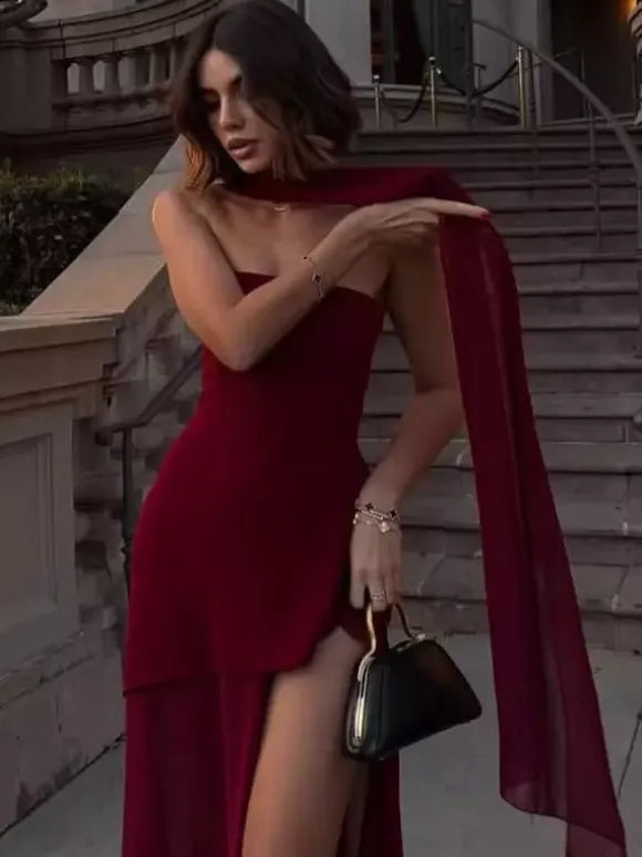 Halter Neck Layered Irregular Hem Sleeveless Maxi Dress For Women 2026