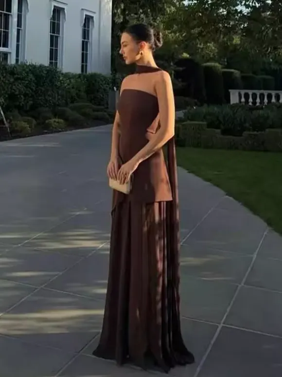 Halter Neck Layered Irregular Hem Sleeveless Maxi Dress For Women 2026