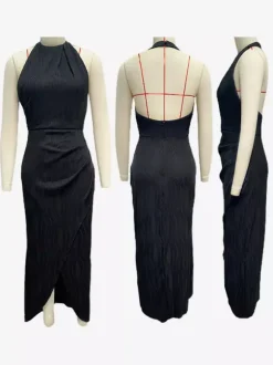 Halter Neck Maxi Party Dress With High Slit For Women 2026